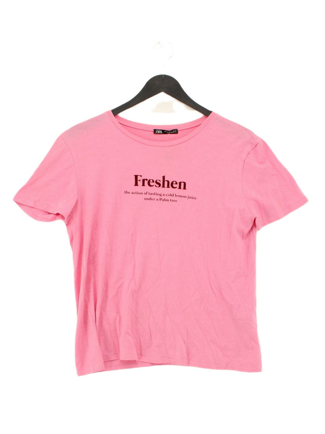 Zara Women's T-Shirt S Pink 100% Cotton