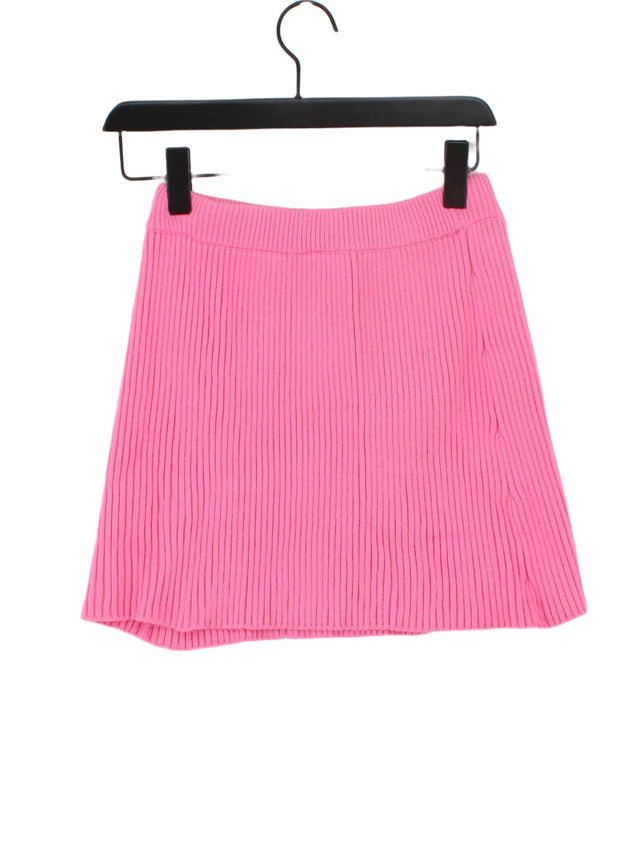 Zara Women's Mini Skirt M Pink Viscose with Nylon, Polyester
