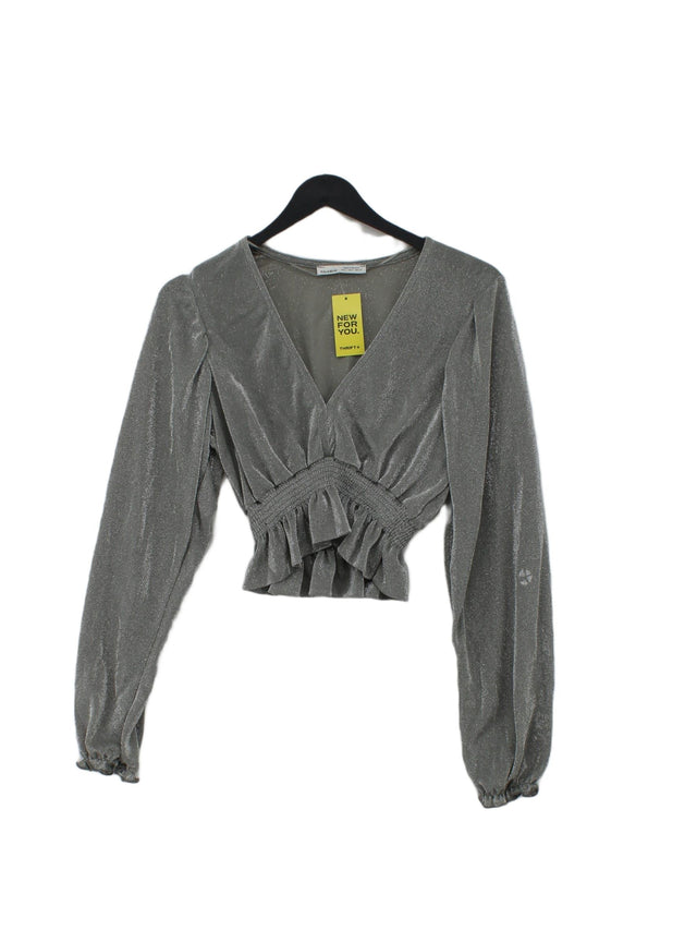 Pull&Bear Women's Top S Silver Nylon with Other