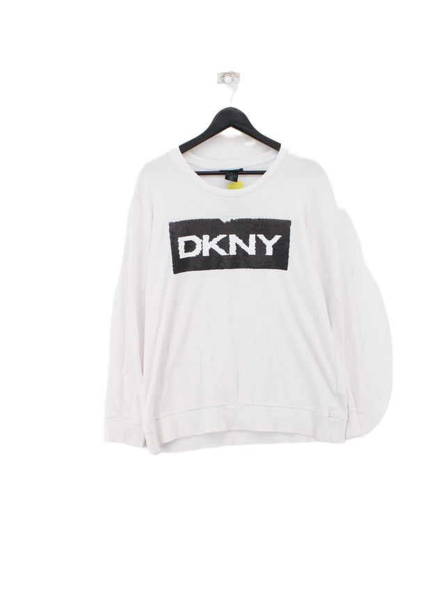 DKNY Women's Top L White Cotton with Polyester, Spandex