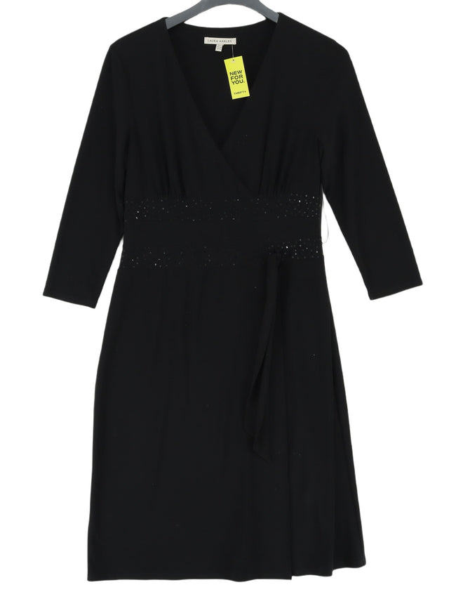Laura Ashley Women's Midi Dress UK 12 Black Polyester with Elastane