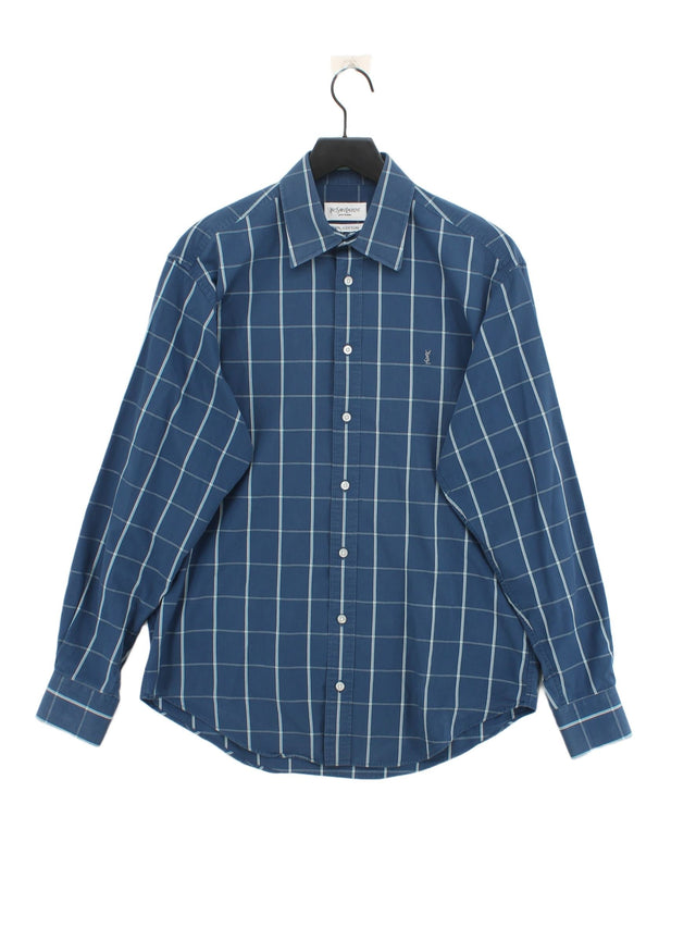 Yves Saint Laurent Men's Shirt M Blue 100% Cotton