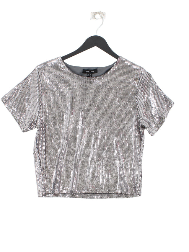 New Look Women's T-Shirt UK 10 Silver Polyester with Elastane