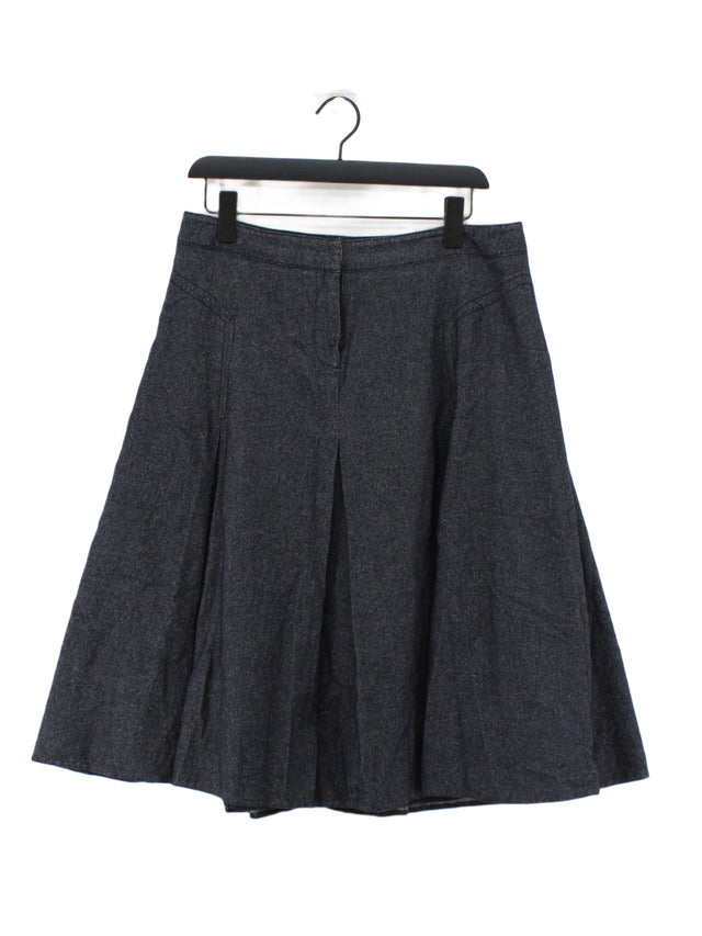 Viyella Women's Midi Skirt UK 12 Blue Cotton with Wool