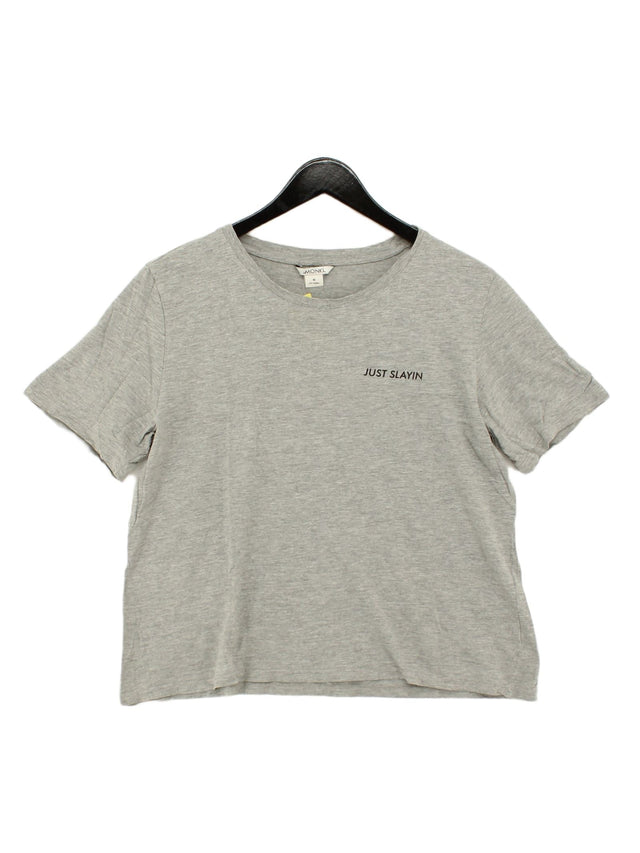 Monki Women's T-Shirt M Grey Cotton with Viscose