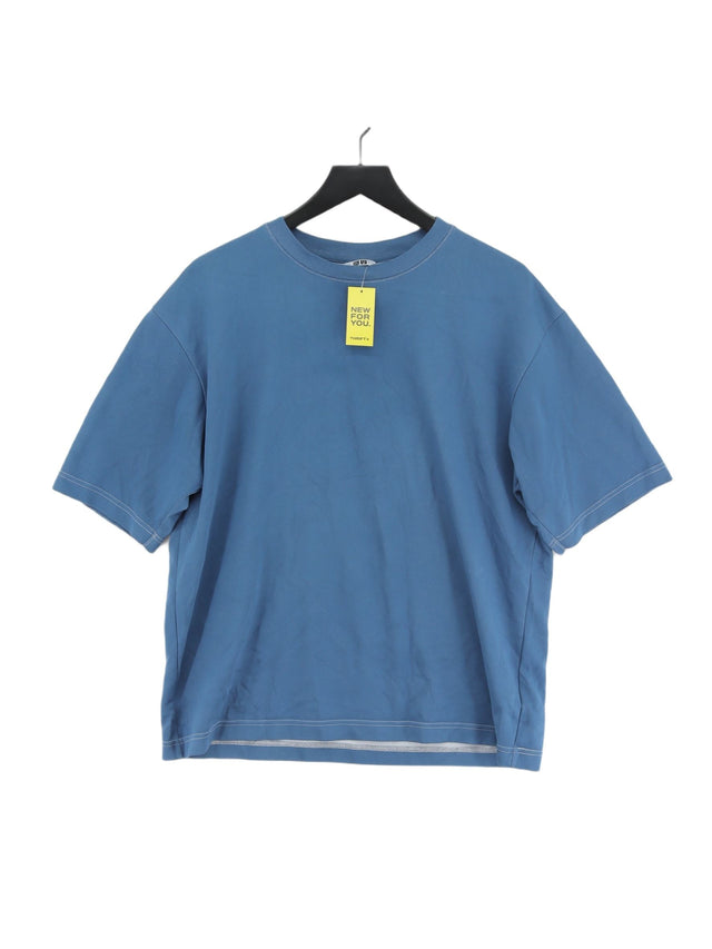 Uniqlo Men's T-Shirt L Blue Cotton with Elastane, Polyester
