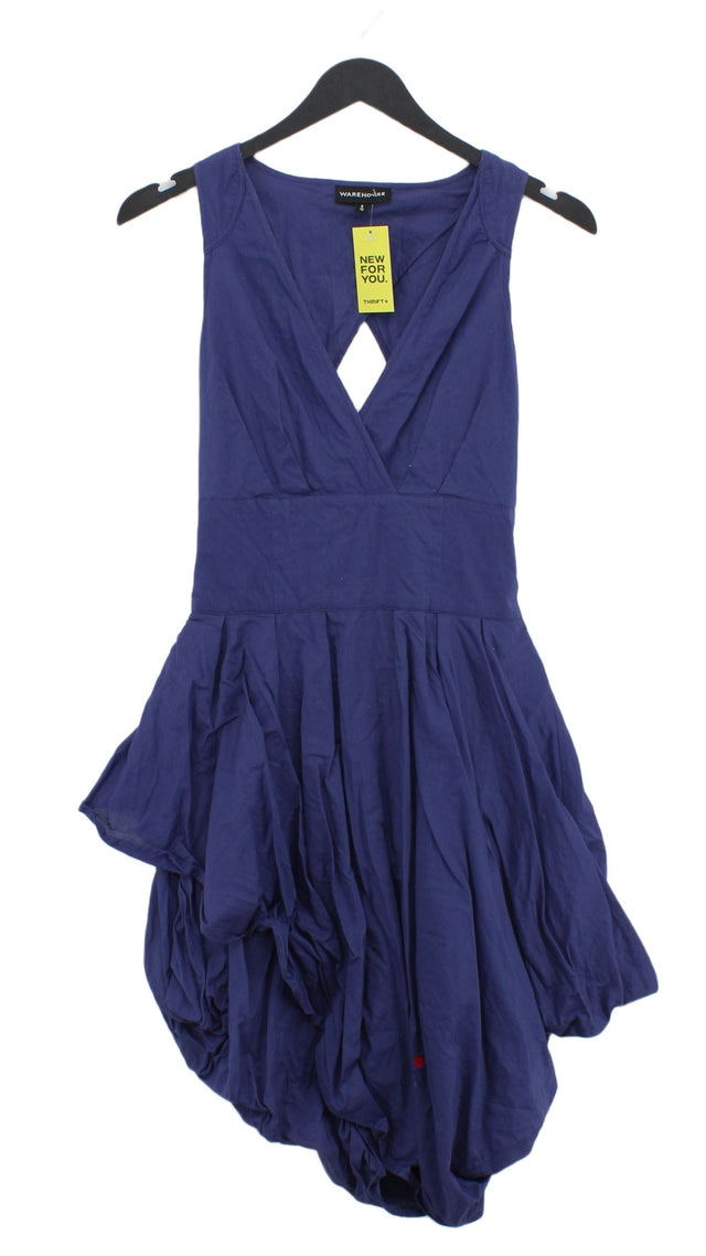 Warehouse Women's Midi Dress UK 8 Blue 100% Cotton