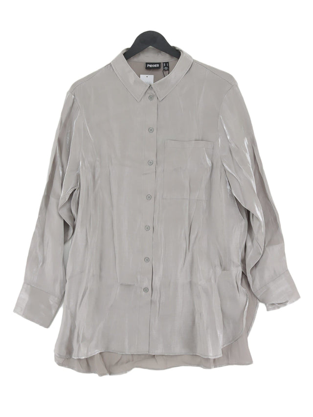 Pieces Women's Shirt M Silver Viscose with Polyester
