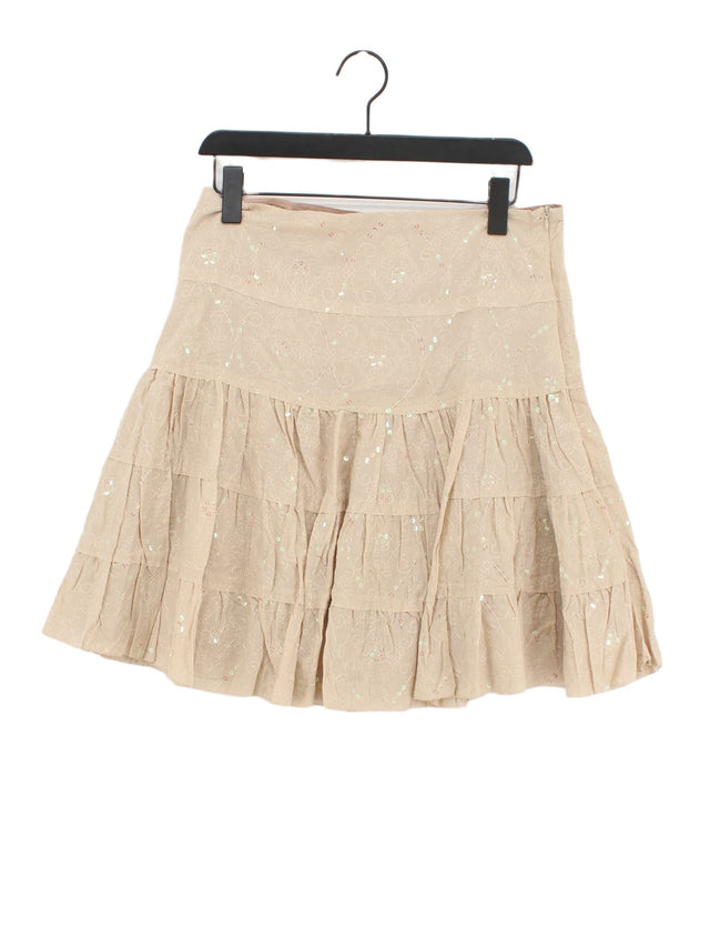 Rare Women's Midi Skirt UK 14 Cream Cotton with Polyester