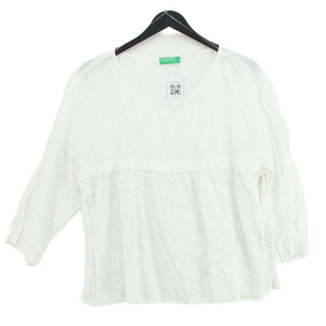 United Colors Of Benetton Women's Blouse M White 100% Linen