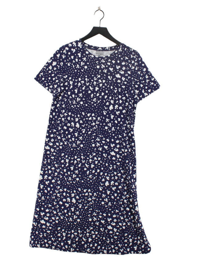 Oliver Bonas Women's Midi Dress UK 12 Blue Cotton with Elastane