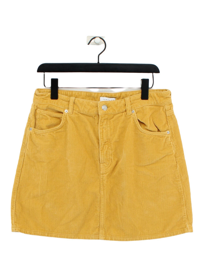 Topshop Women's Midi Skirt UK 14 Yellow 100% Cotton