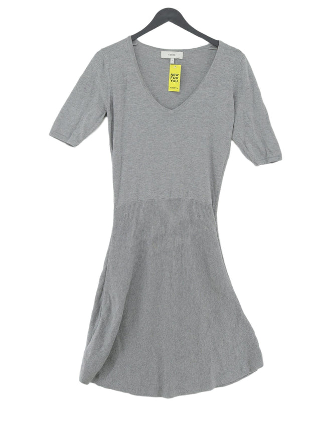 Next Women's Midi Dress UK 8 Grey Cotton with Nylon, Viscose