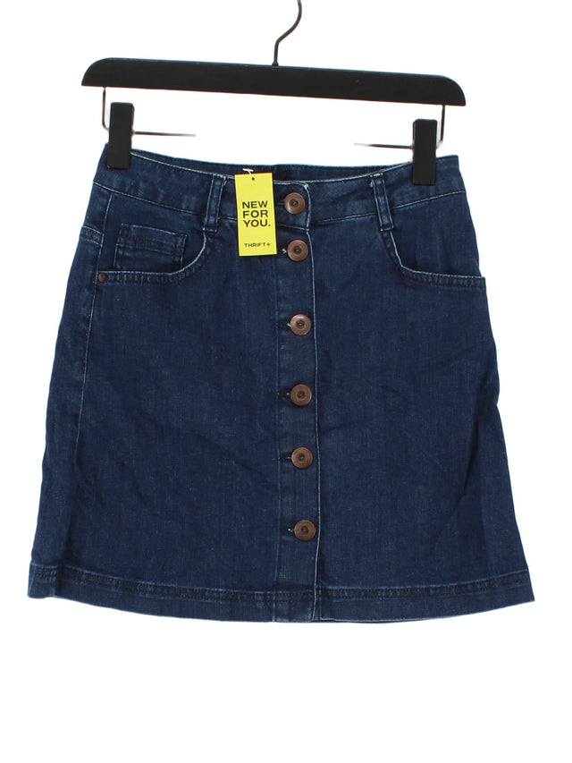 Topshop Women's Midi Skirt UK 10 Blue Cotton with Elastane, Other