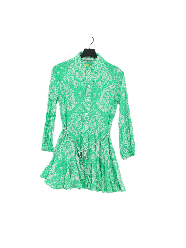 Zara Women's Midi Dress XS Green 100% Cotton