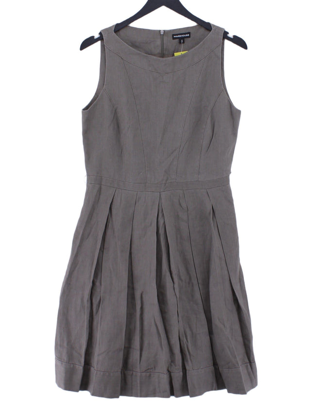 Warehouse Women's Midi Dress UK 12 Grey Linen with Other