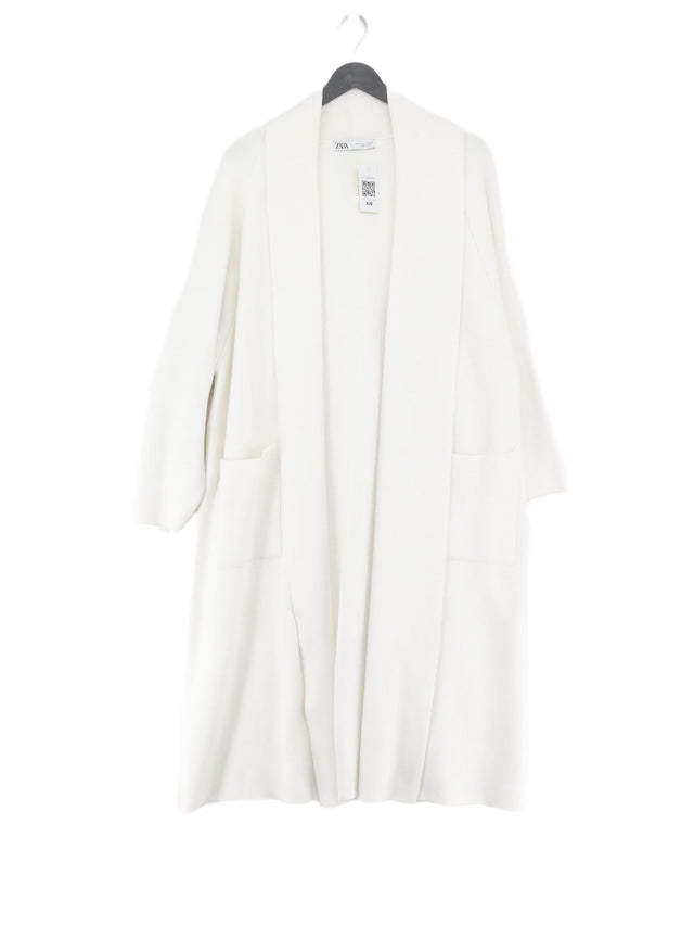 Zara Women's Cardigan L White Viscose with Polyamide, Polyester