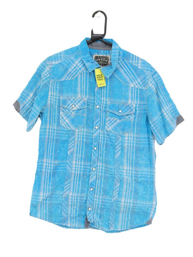 Vintage Men's Shirt L Blue Cotton with Polyester