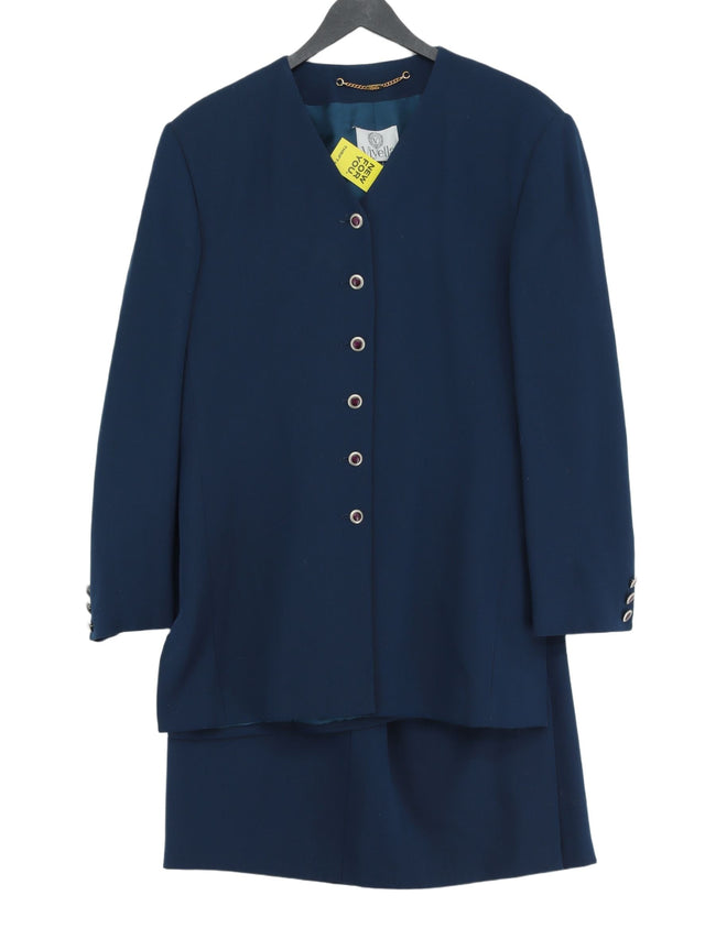 Viyella Women's Two Piece Suit UK 14 Blue Wool with Nylon