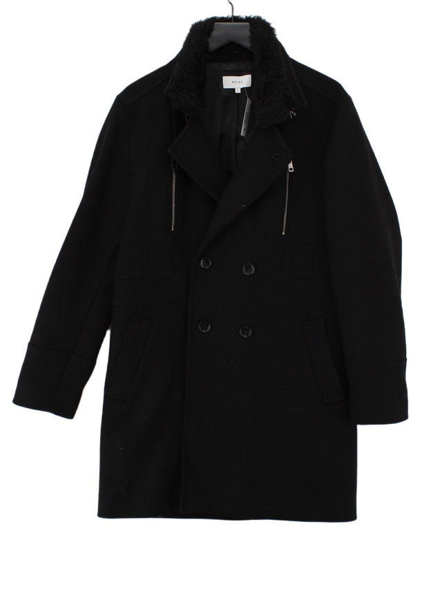 Reiss Men's Coat L Black Wool with Acrylic, Nylon