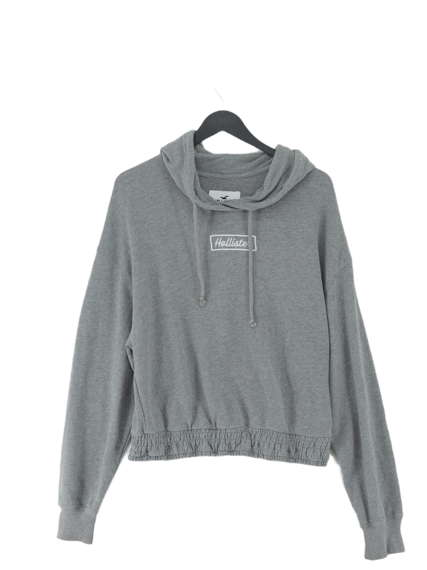 Hollister Women's Hoodie L Grey Cotton with Polyester