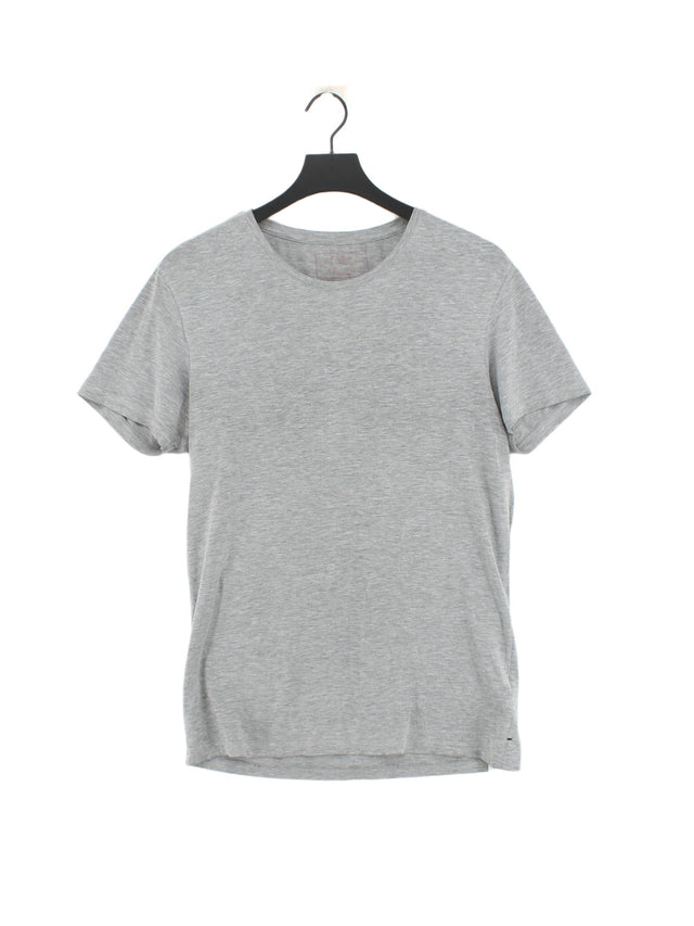 Zara Men's T-Shirt L Grey Cotton with Elastane, Polyester