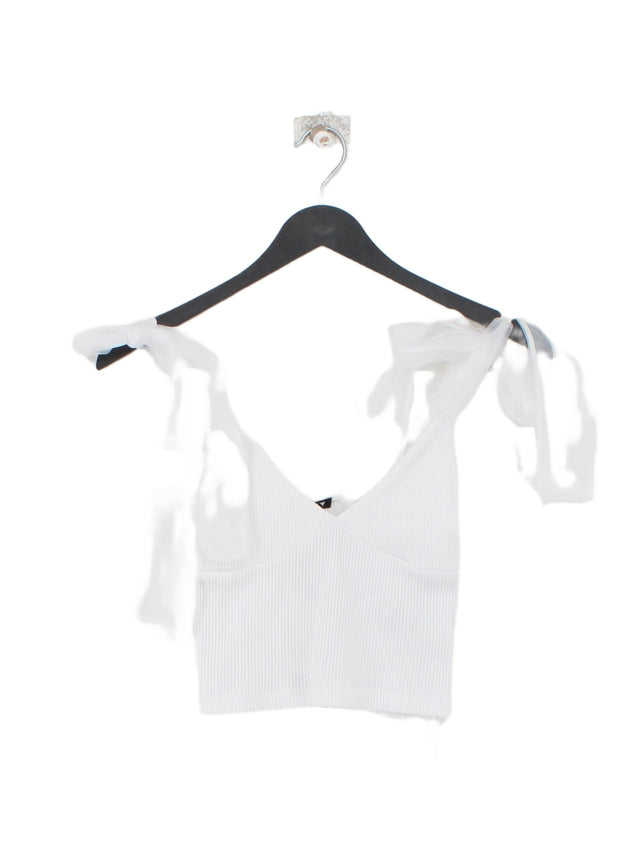 Zara Women's Top S White Polyester with Cotton, Elastane