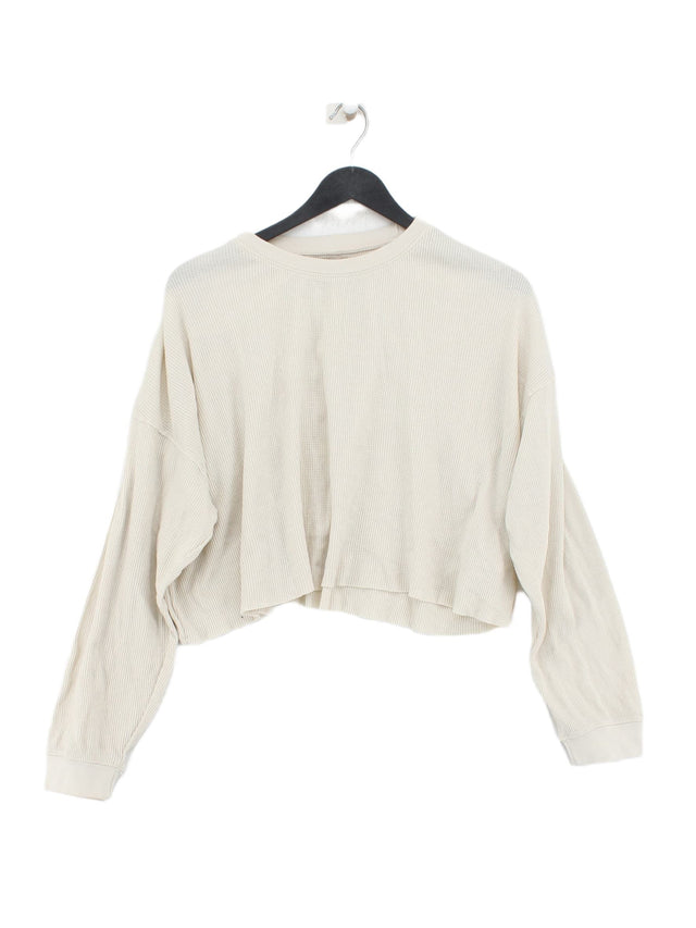 Pull&Bear Women's Jumper M Cream Cotton with Elastane, Polyester