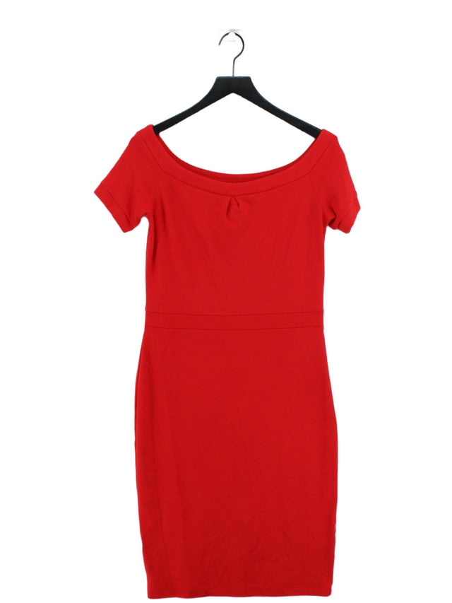 Next Women's Midi Dress UK 14 Red Viscose with Elastane, Nylon