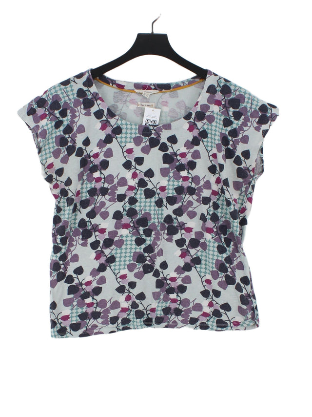 White Stuff Women's T-Shirt UK 14 Purple Linen with Cotton
