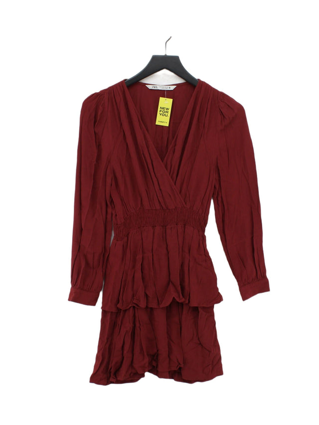 Zara Women's Midi Dress S Red 100% Viscose