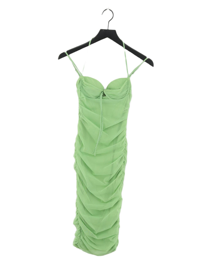 Oh Polly Women's Midi Dress UK 4 Green Polyester with Elastane, Linen