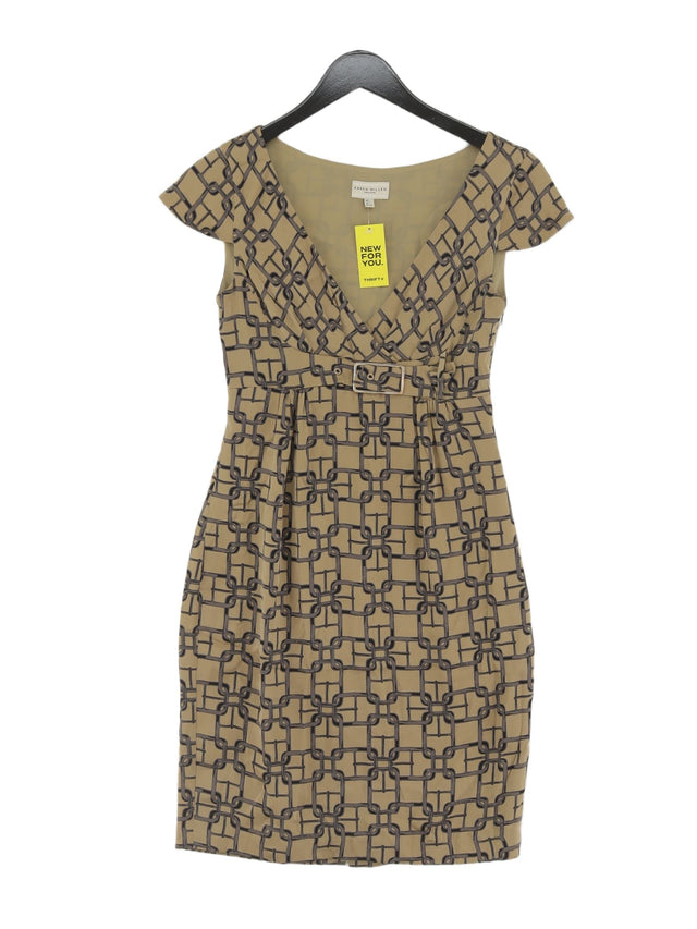 Karen Millen Women's Midi Dress UK 8 Brown Silk with Elastane, Polyester