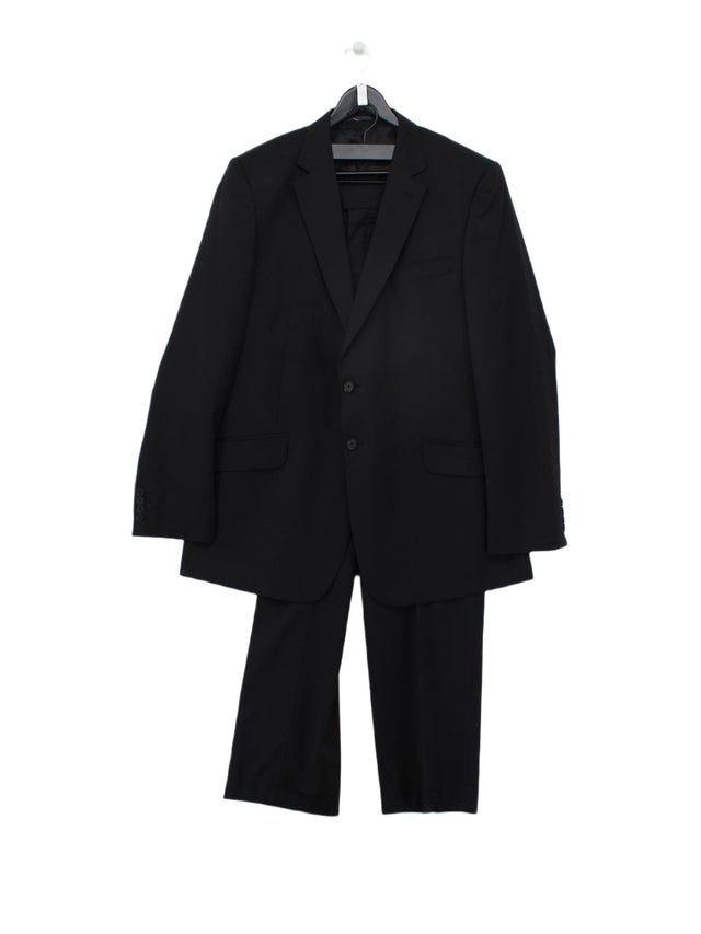 Jaeger Men's Two Piece Suit L Black Viscose with Polyester, Wool