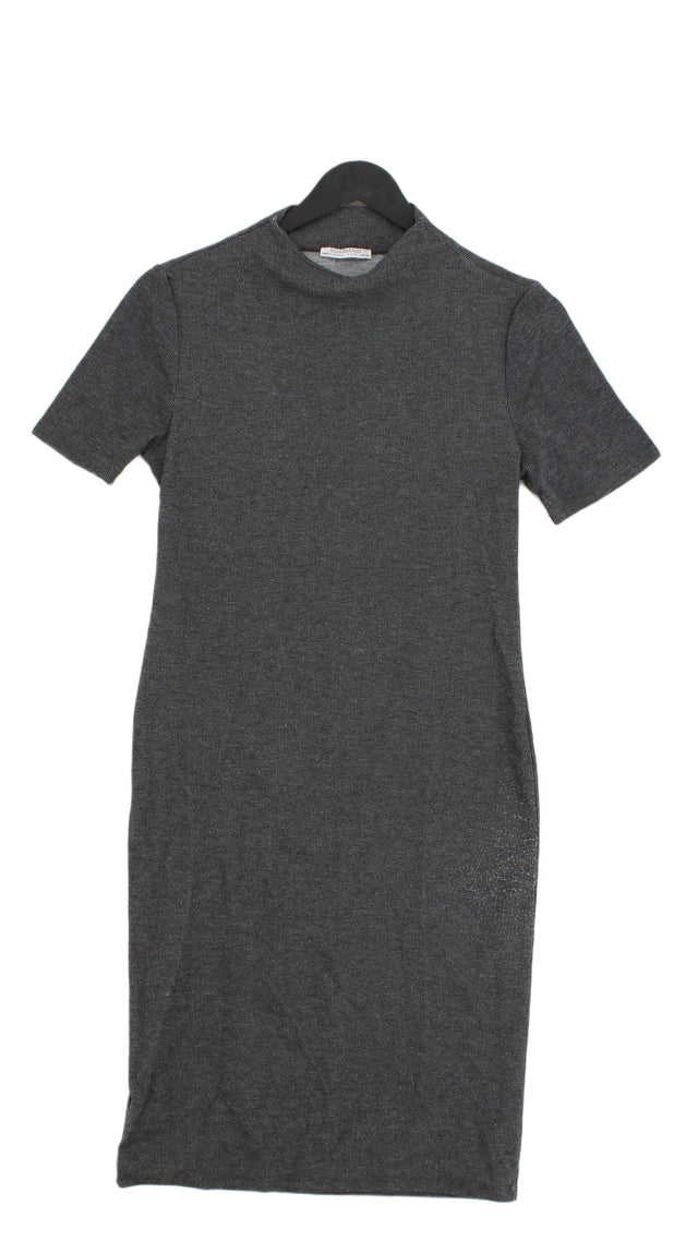 Zara Women's Midi Dress L Grey Polyester with Elastane