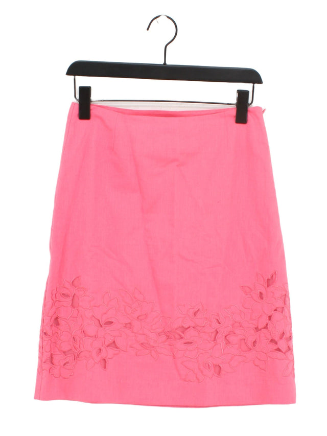 Laura Ashley Women's Midi Skirt UK 8 Pink Linen with Cotton