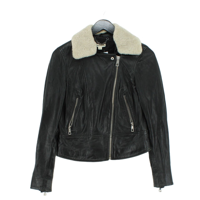 Whistles Women's Jacket UK 8 Black Leather with Polyester, Viscose