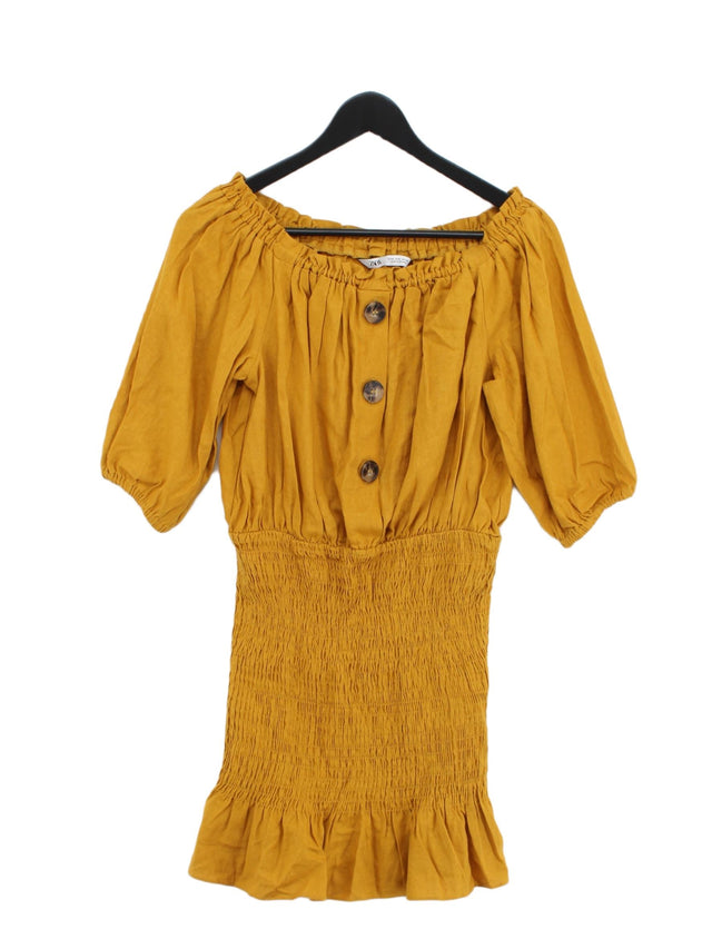 Zara Women's Midi Dress M Yellow Linen with Viscose