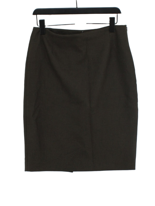 Zara Women's Midi Skirt L Brown Polyester with Elastane, Viscose