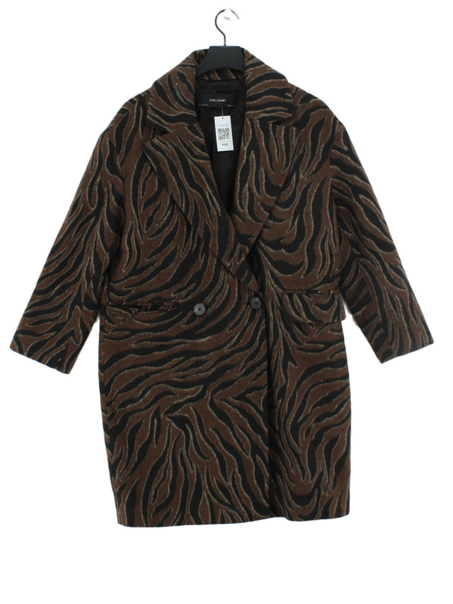 Zara Women's Coat M Brown Cotton with Linen, Polyester
