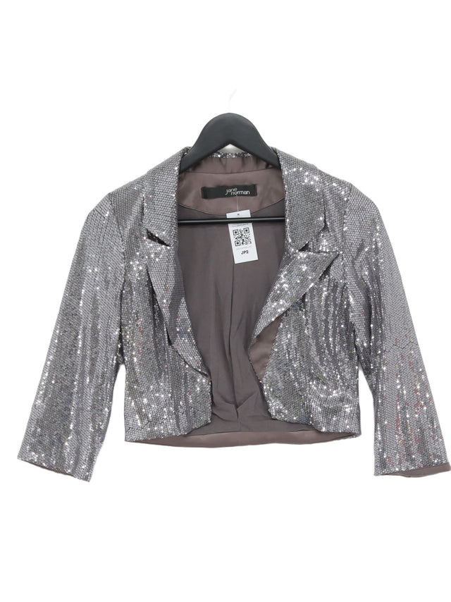 Jane Norman Women's Blazer UK 8 Silver Polyester with Cotton