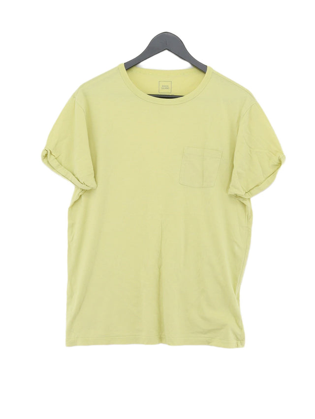 River Island Men's T-Shirt M Yellow 100% Cotton
