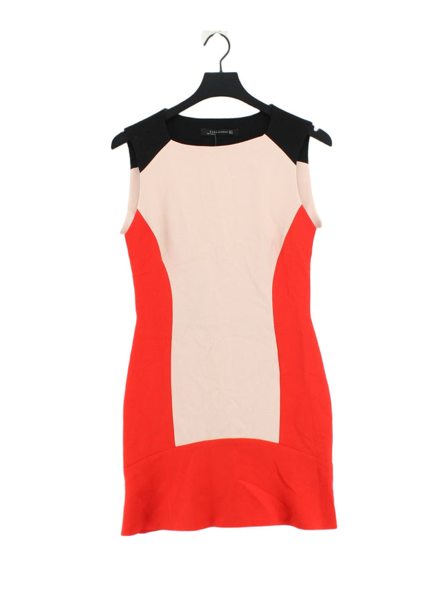 Zara Women's Mini Dress M Red Polyester with Cotton, Viscose