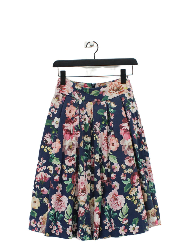 Review Women's Midi Skirt UK 6 Blue Cotton with Elastane, Polyester