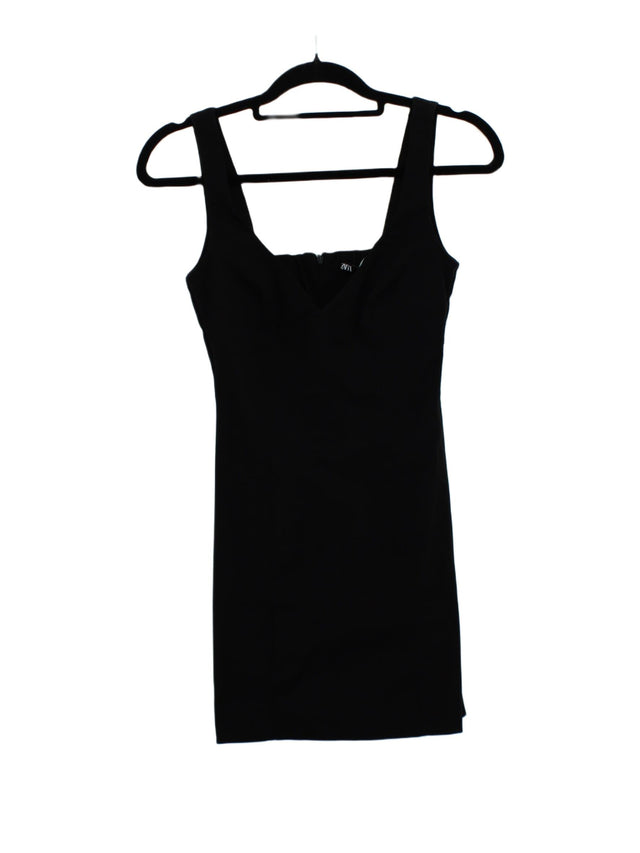 Zara Women's Midi Dress S Black Cotton with Elastane, Polyester