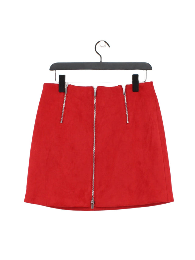French Connection Women's Midi Skirt UK 12 Red Polyester with Elastane