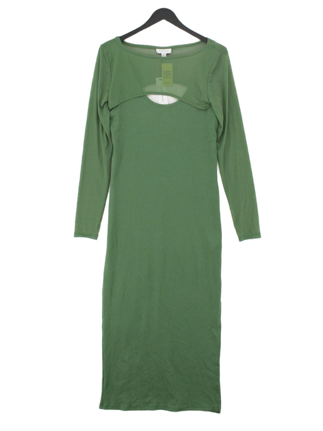 Topshop Women's Maxi Dress M Green Cotton with Elastane, Polyester