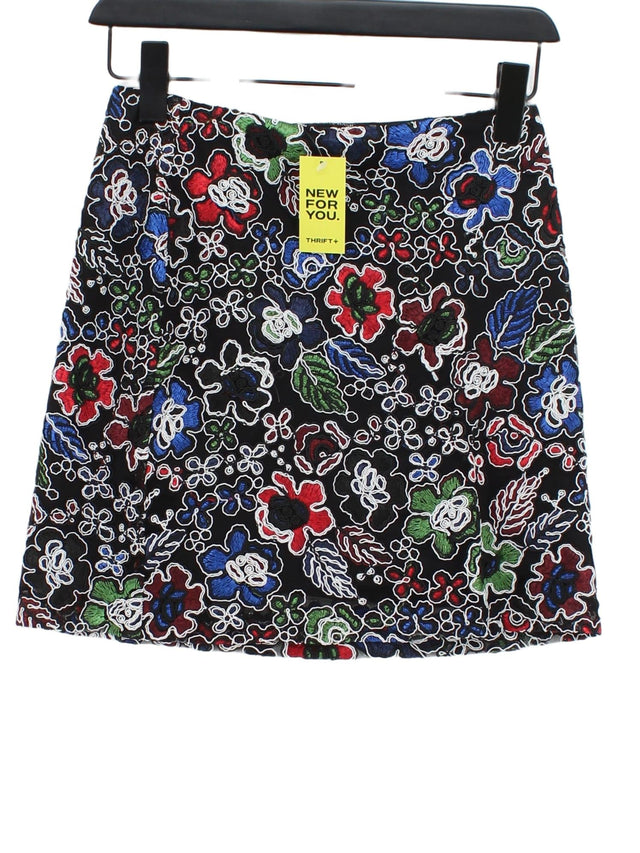 Zara Women's Midi Skirt S Black Polyester with Cotton, Polyamide, Viscose