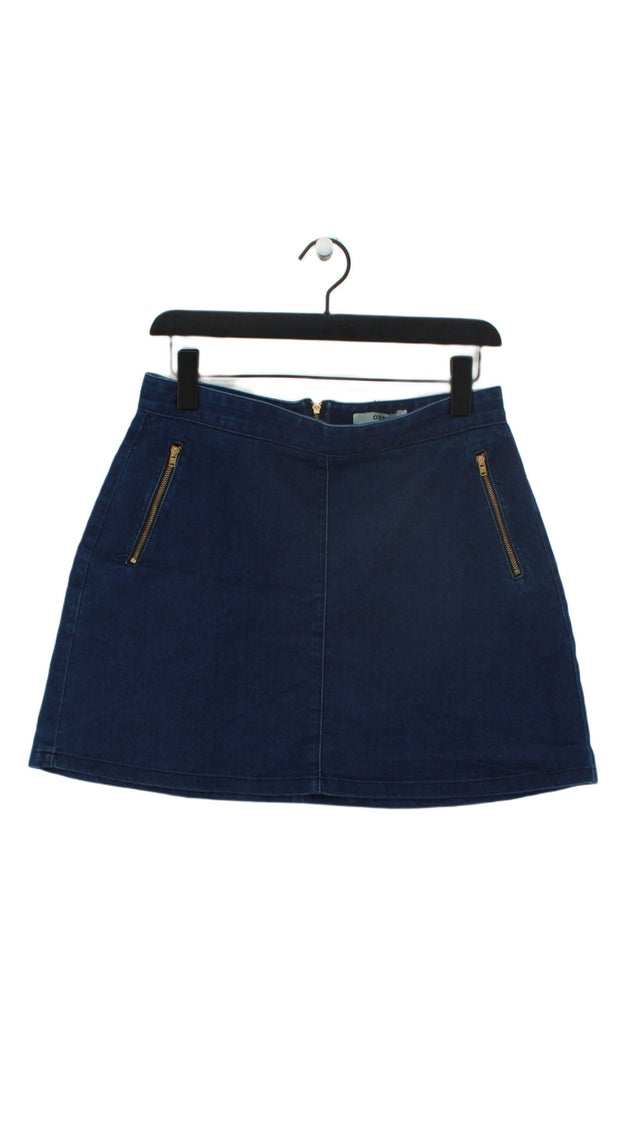 Oasis Women's Mini Skirt UK 12 Blue Cotton with Elastane, Polyester, Viscose