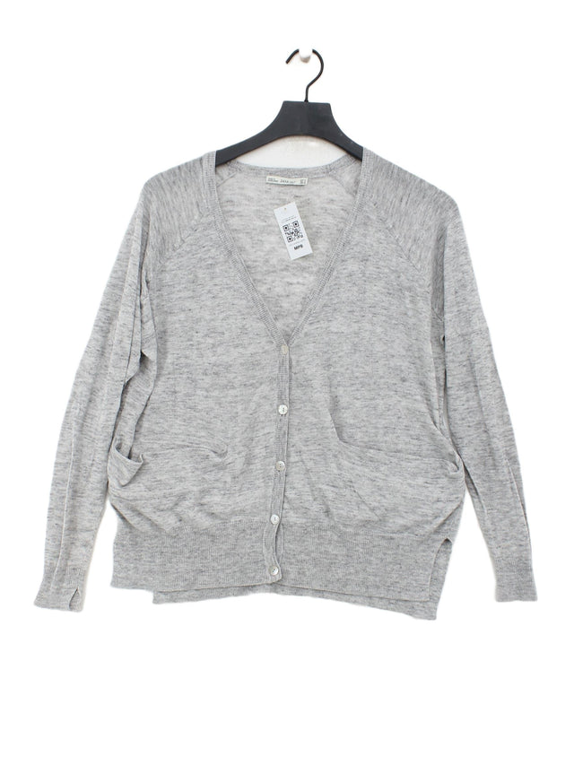 Zara Knitwear Women's Cardigan S Grey Polyester with Cotton